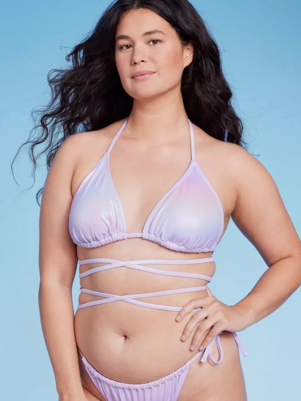 Wild Fable Iridescent Lilac Wrap Bikini Top and Bottom Set